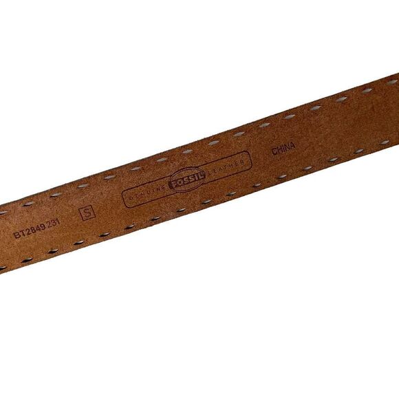 Fossil boho leather Studded Distressed Western Belt Rhinestone Brass Buckle Sz S - Picture 6 of 8